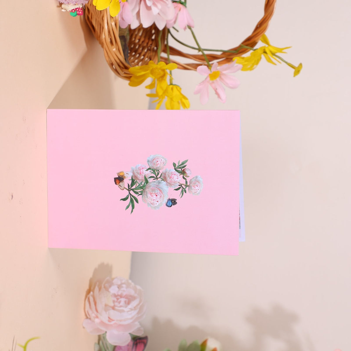 Pink Peony Floral Branch Greeting Card