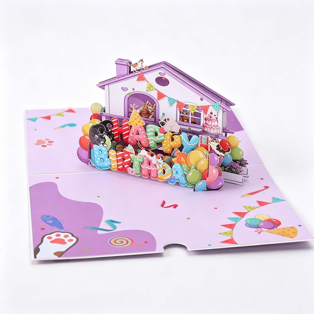 Cat House Birthday Greeting Card