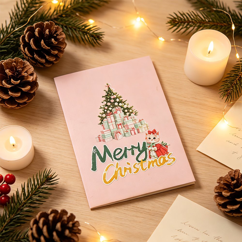 Pink Cute Christmas 3D Pop Up Card