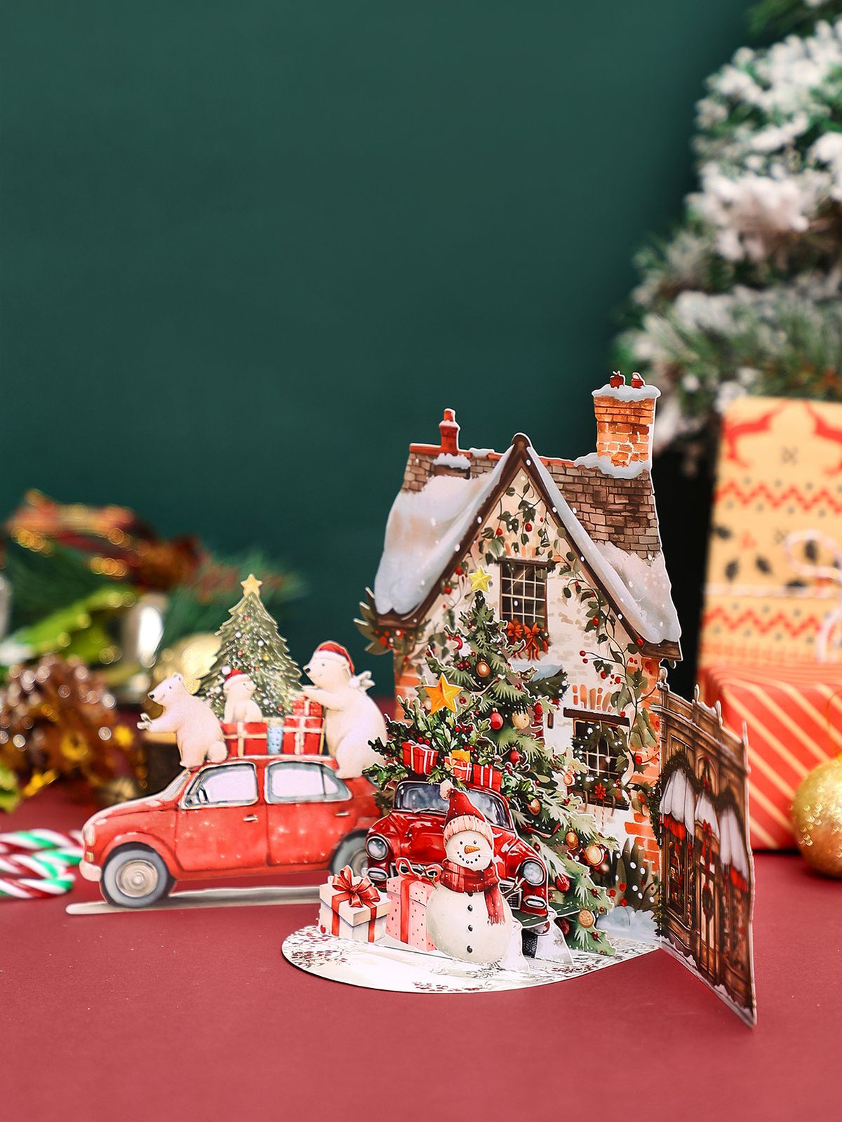 Christmas Vintage Car Flip Pop Up Card
