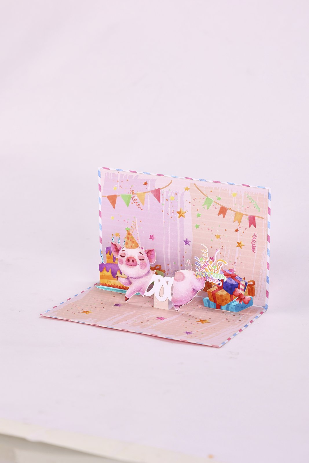 Pink Spring Toy Pig 90° Greeting Card
