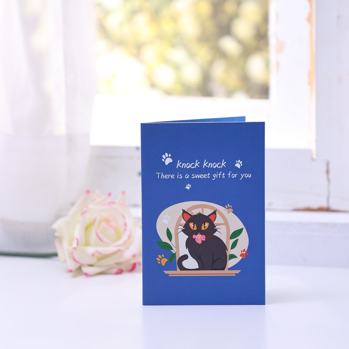 Tea Flower Cat 90° Greeting Card