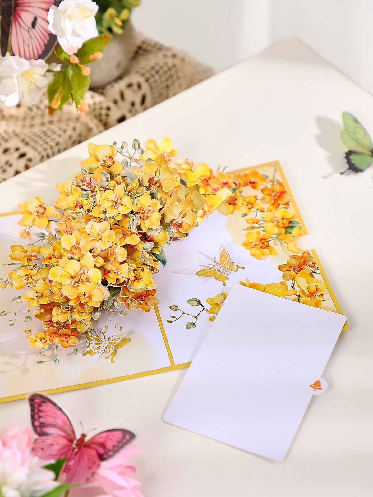 Yellow Orchid Floral Branch 3D Pop Up Card