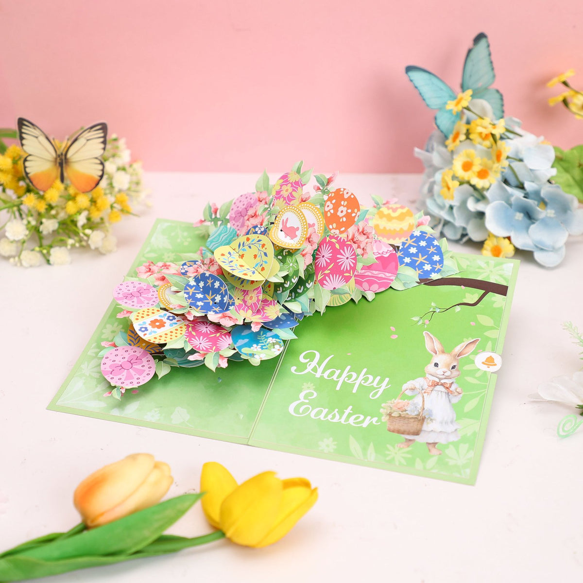 Easter Bunny Floral Wreath Greeting Card