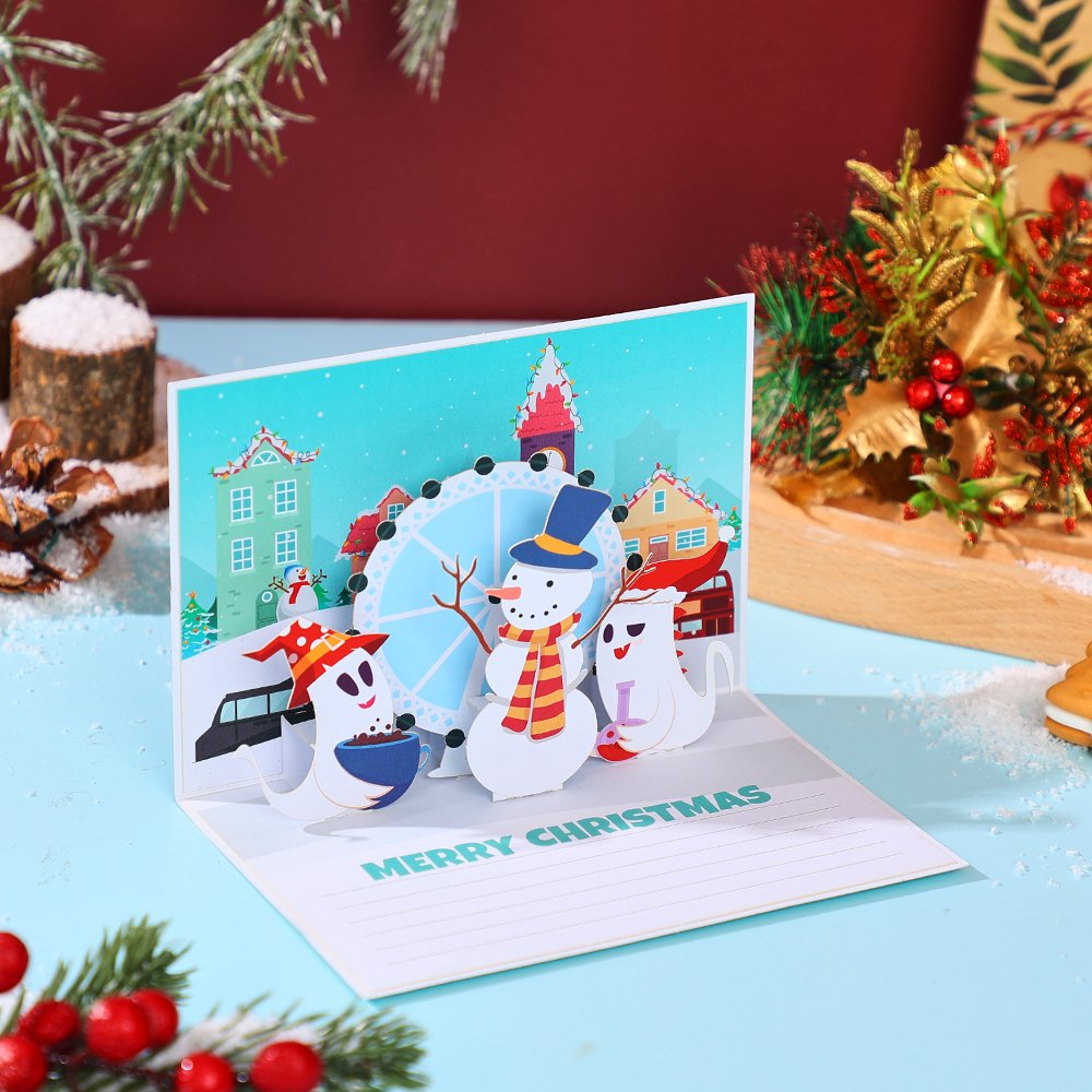 Santa Claus Trumpet Flip Pop Up Card Blue