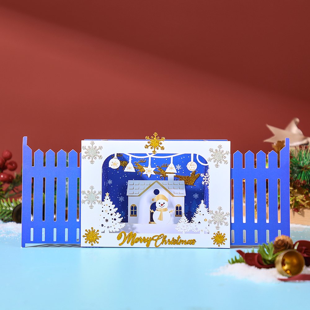 Blue Gold Christmas Snowflake Flip Pop Up Card