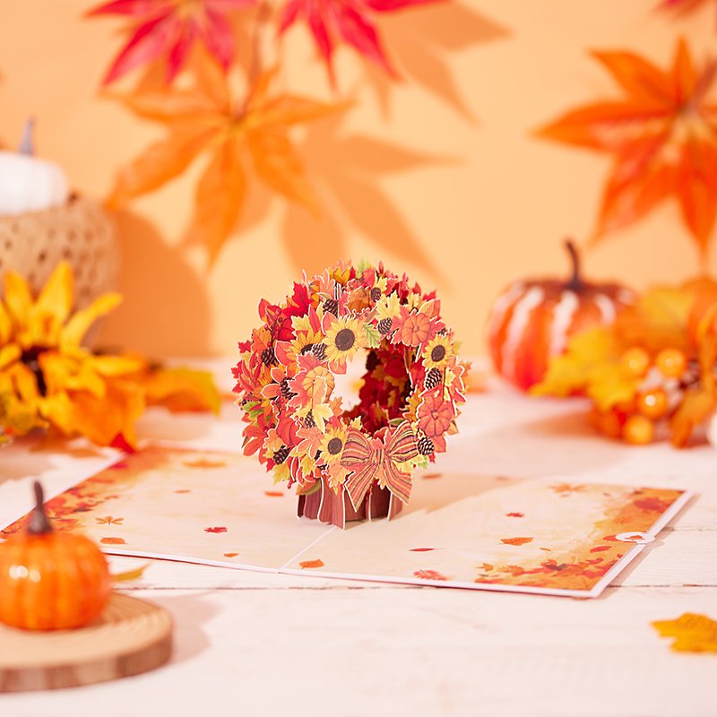 Autumn Floral Wreath Flip Pop Up Card