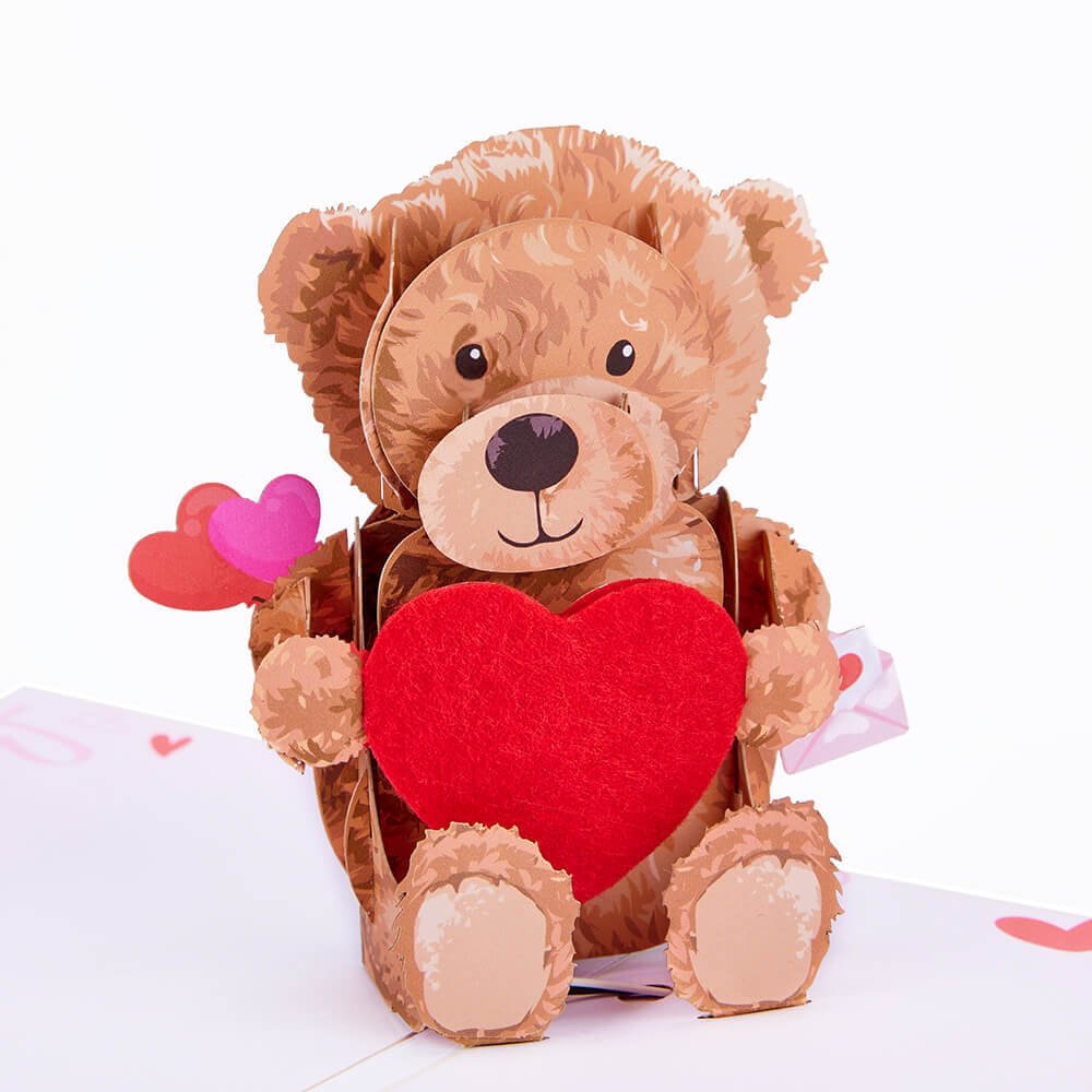 LED Lights & Music Teddy Bear Heart 3D Pop Up Card