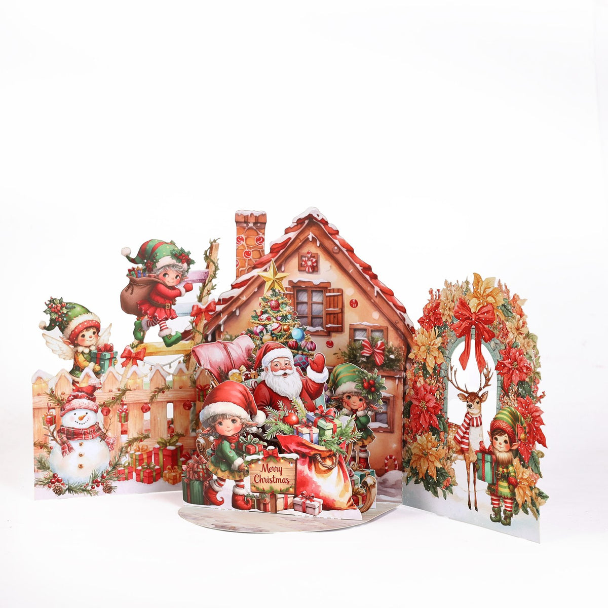 Santa Claus Flower House 3D Pop Up Card