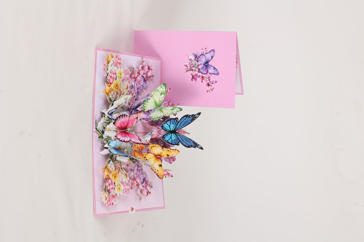 Pink Orchid Butterfly Flowering Shrubs 3D Pop Up Card