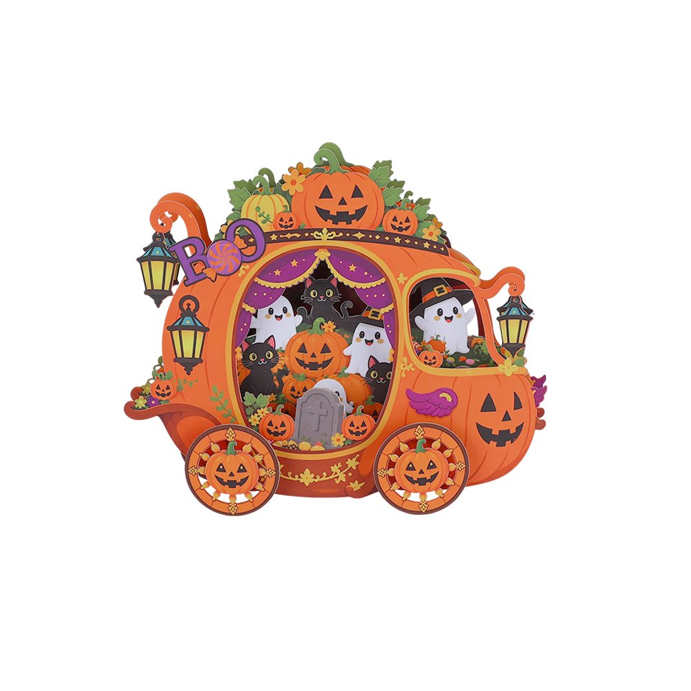 Halloween Cartoon Pumpkin Horse Carriage Greeting Card
