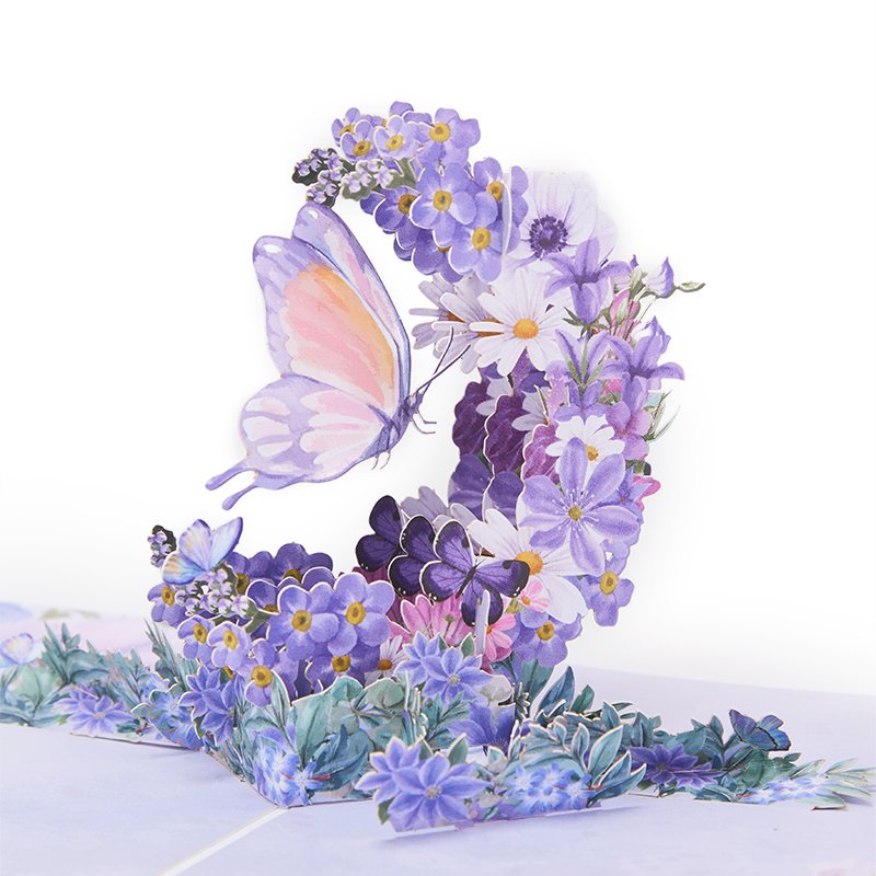 Butterfly Fresh Flowers Crescent Moon 3D Pop Up Card