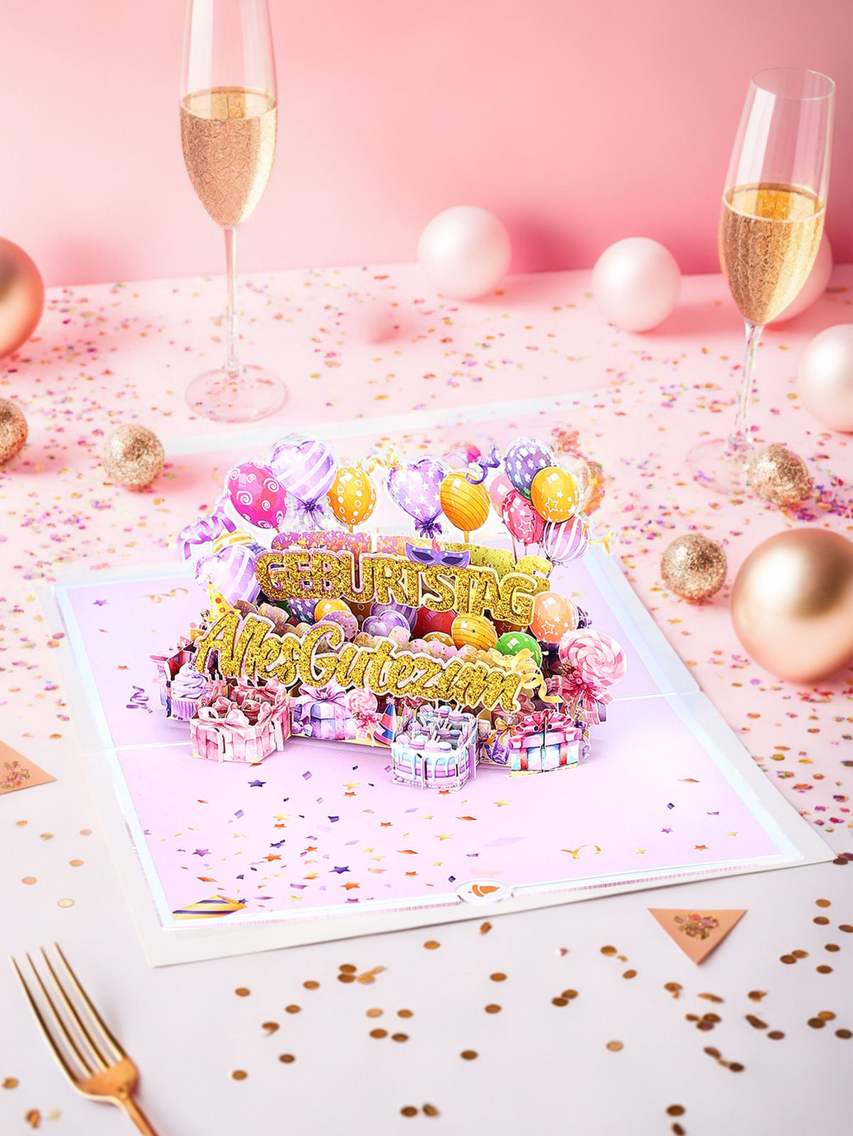 German Gold Glitter 3D Pop Up Card