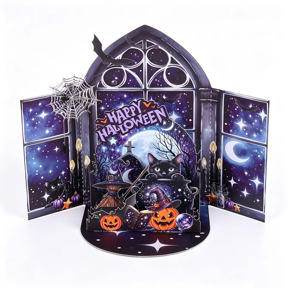 Halloween Black Cat Double Door Card
