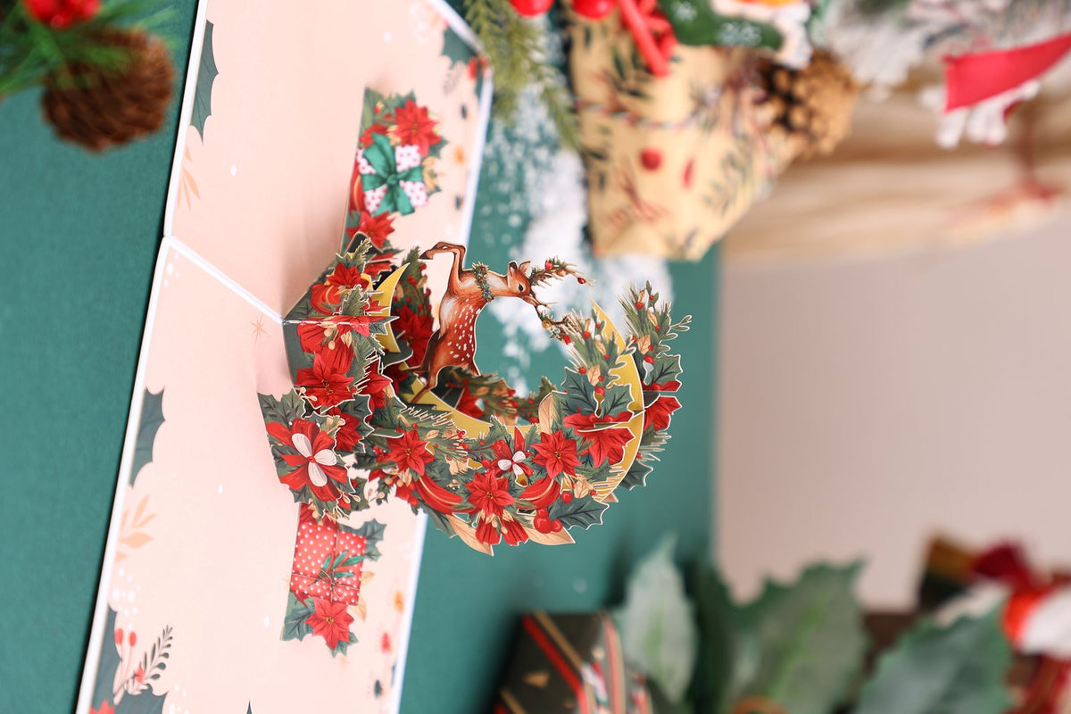 Christmas Deer Crescent Moon Greeting Card