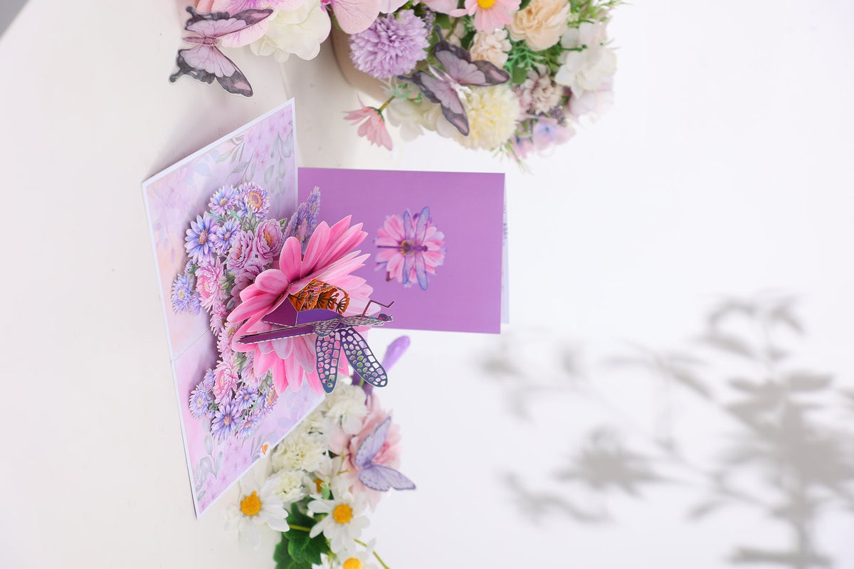 Purple Dragonfly Chrysanthemum Greeting Card