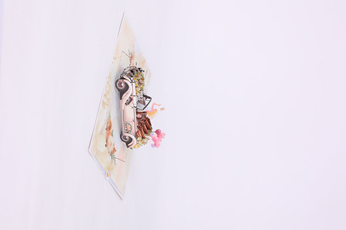 Wedding Vintage Car Flip Pop Up Card