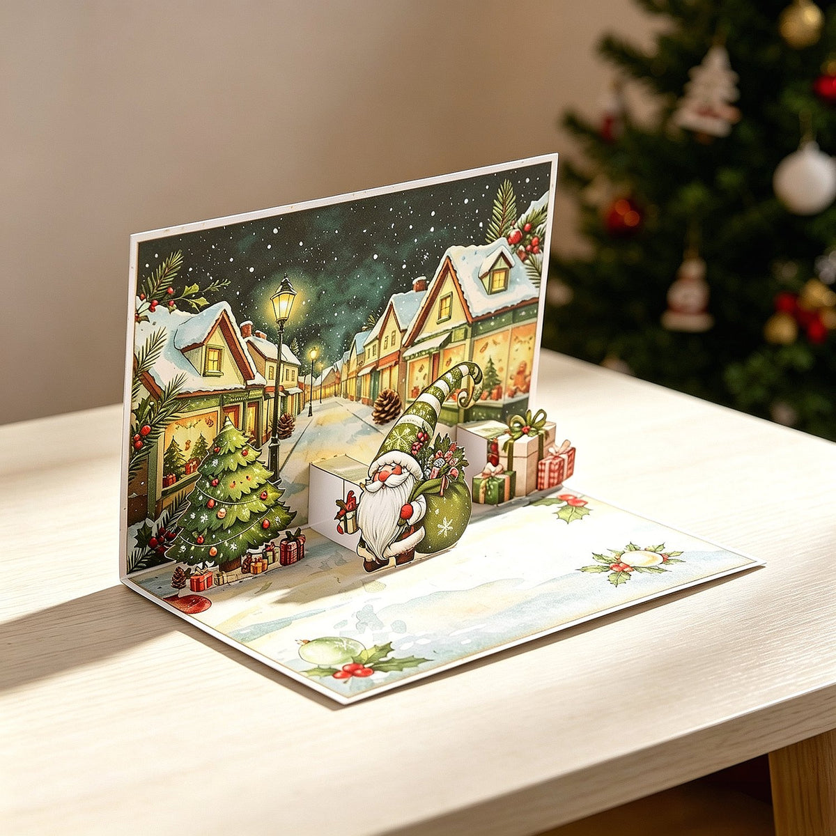 Green Christmas Gnome Greeting Card