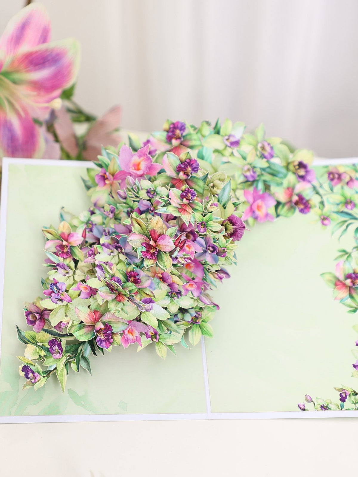 Green Dendrobium Orchid Floral Branch Greeting Card