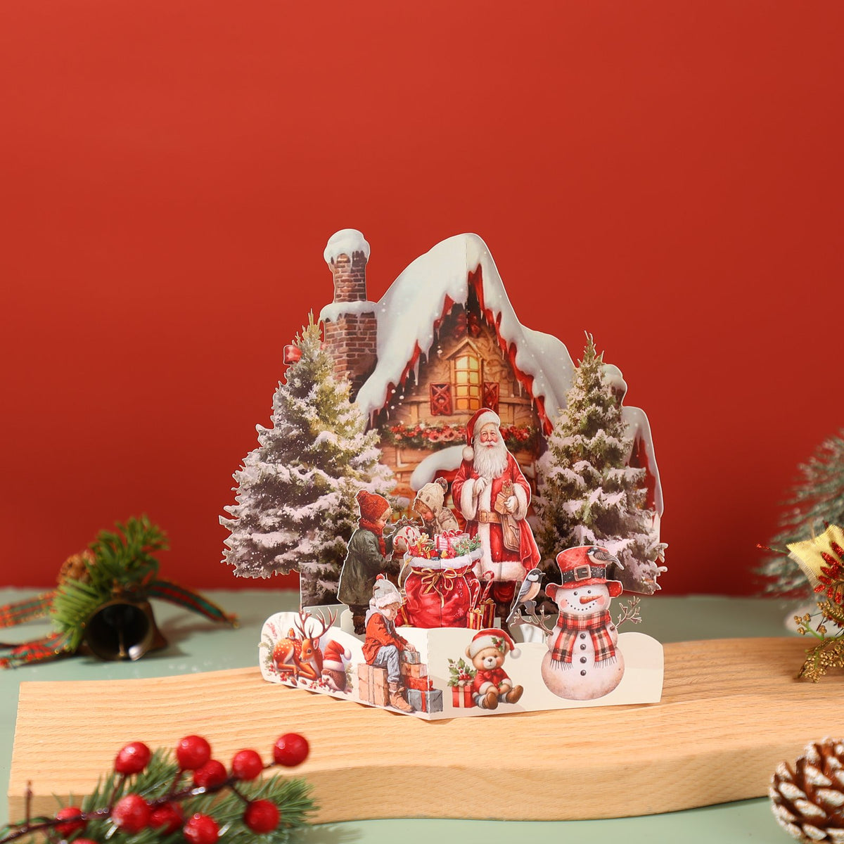 Santa Claus Snowy House 3D Pop Up Card