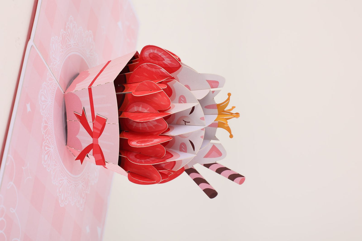 Cat Strawberry Cupcake 3D Pop Up Card