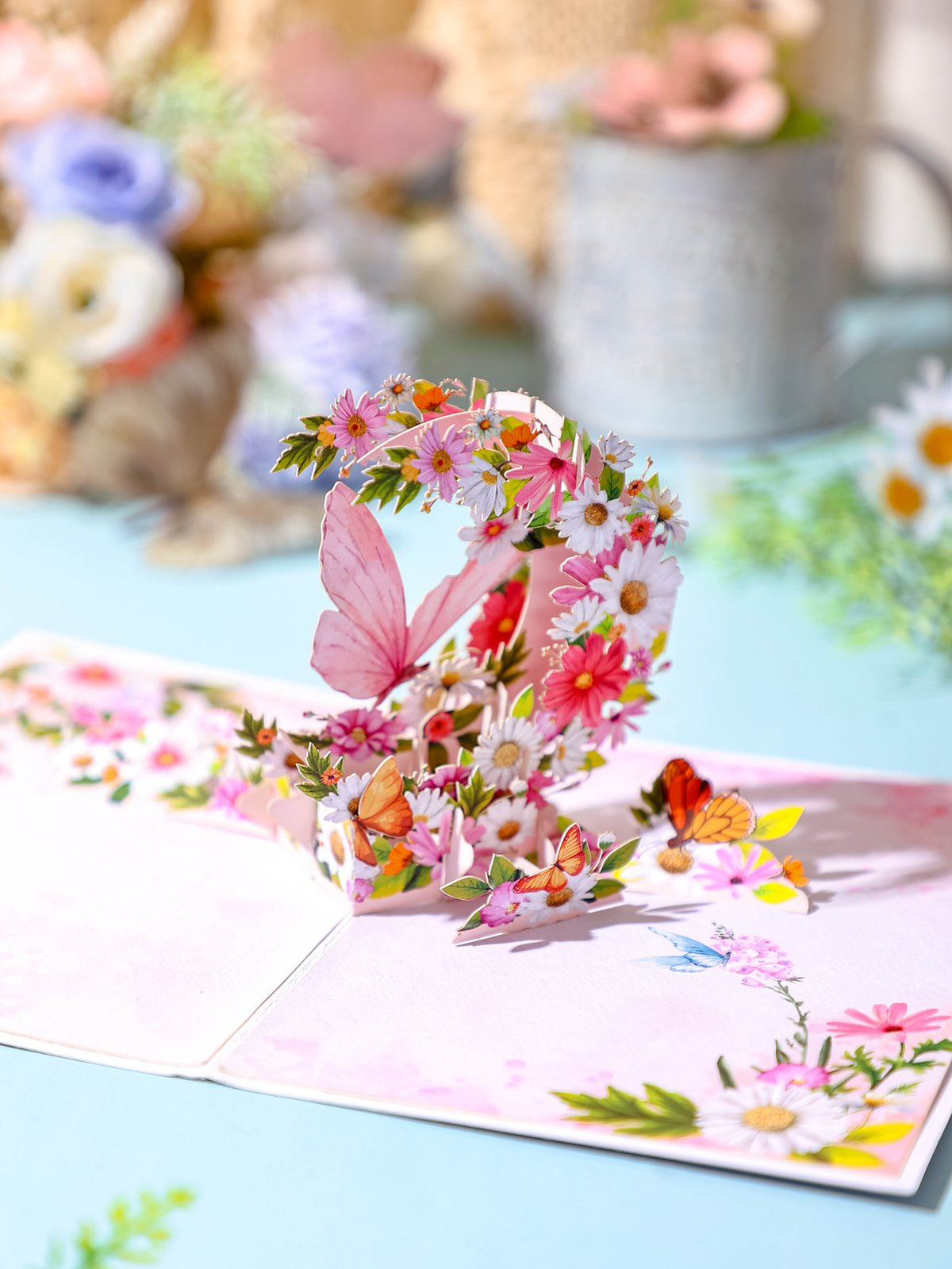 Daisy Butterfly Crescent Moon Greeting Card