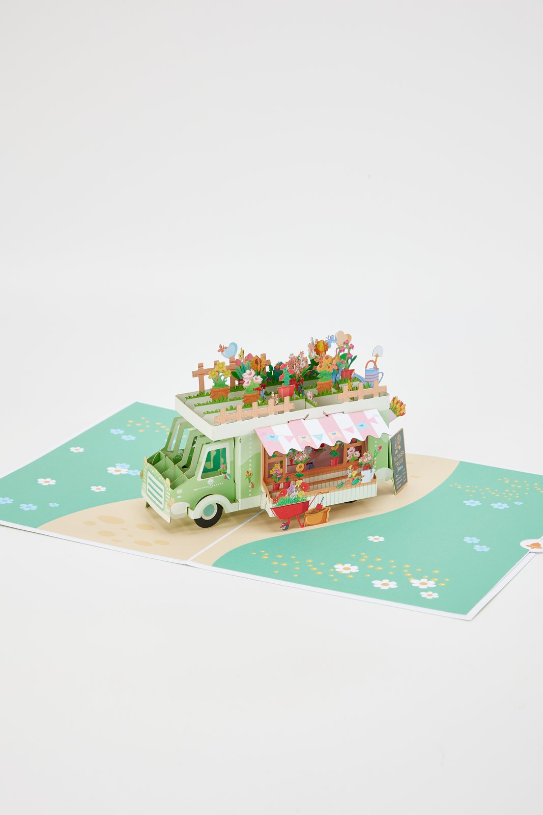 Premium Flower Cart 3D Pop Up Card Light Green