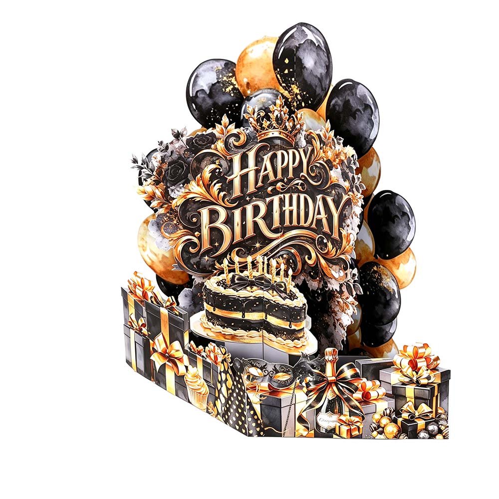 Black Gold Birthday 3D Pop Up Card