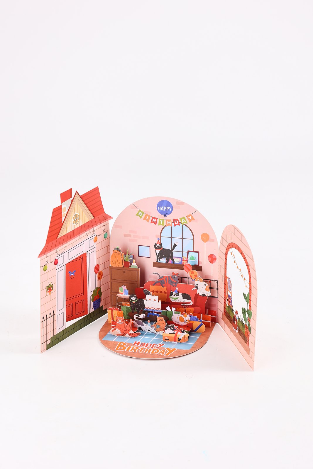 Cat Birthday Double Door 3D Pop Up Card