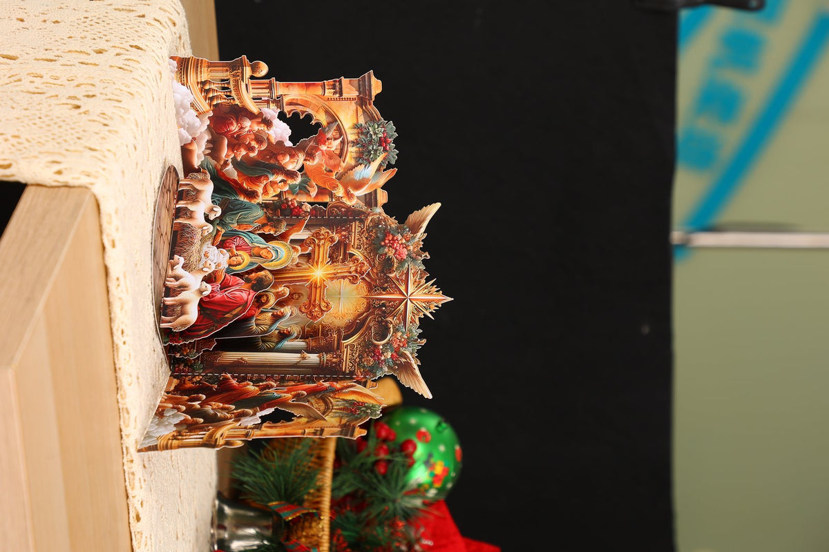 Gold Nativity Manger 3D Pop Up Card