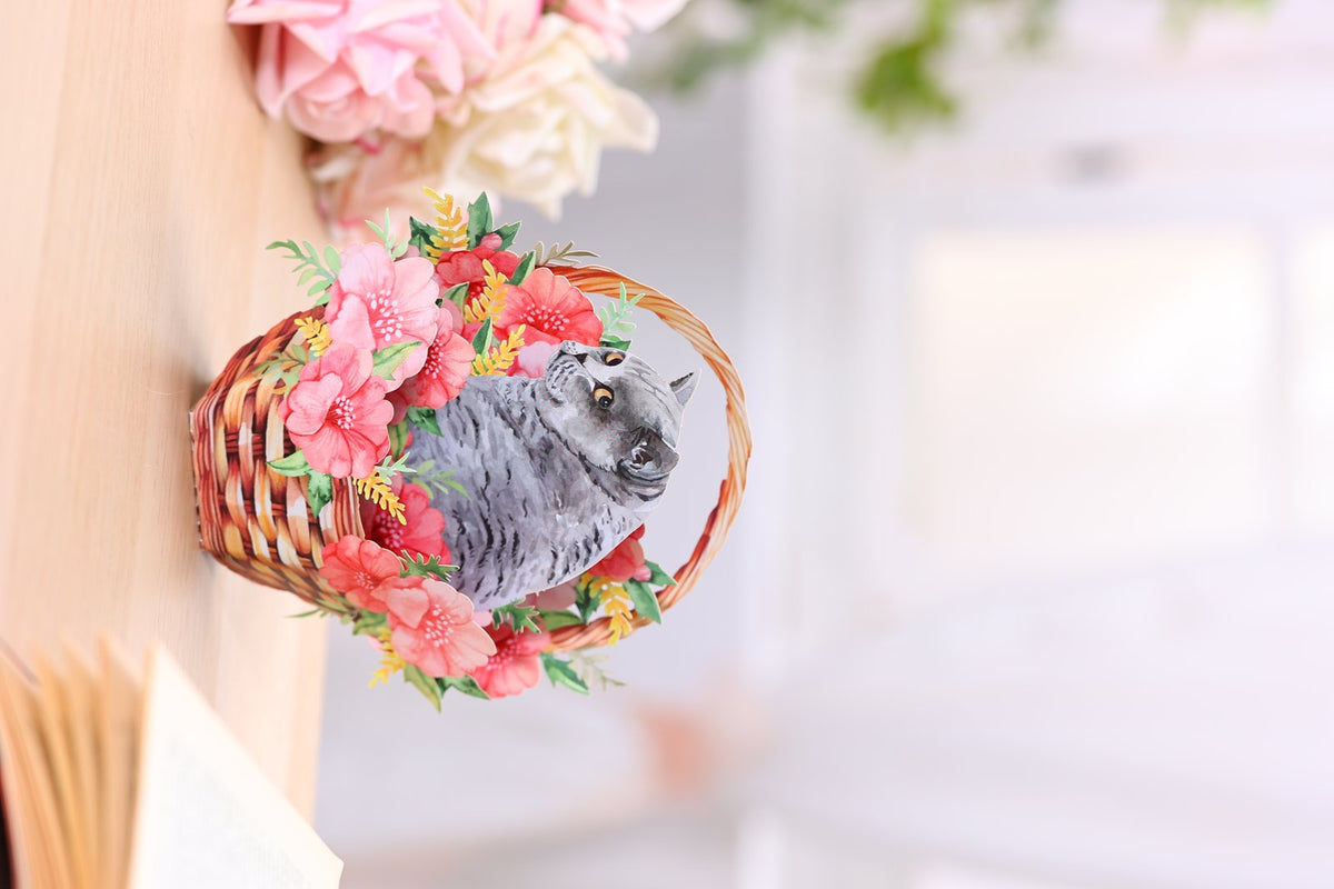 Blue Cat Flower Basket Hanging Ornament