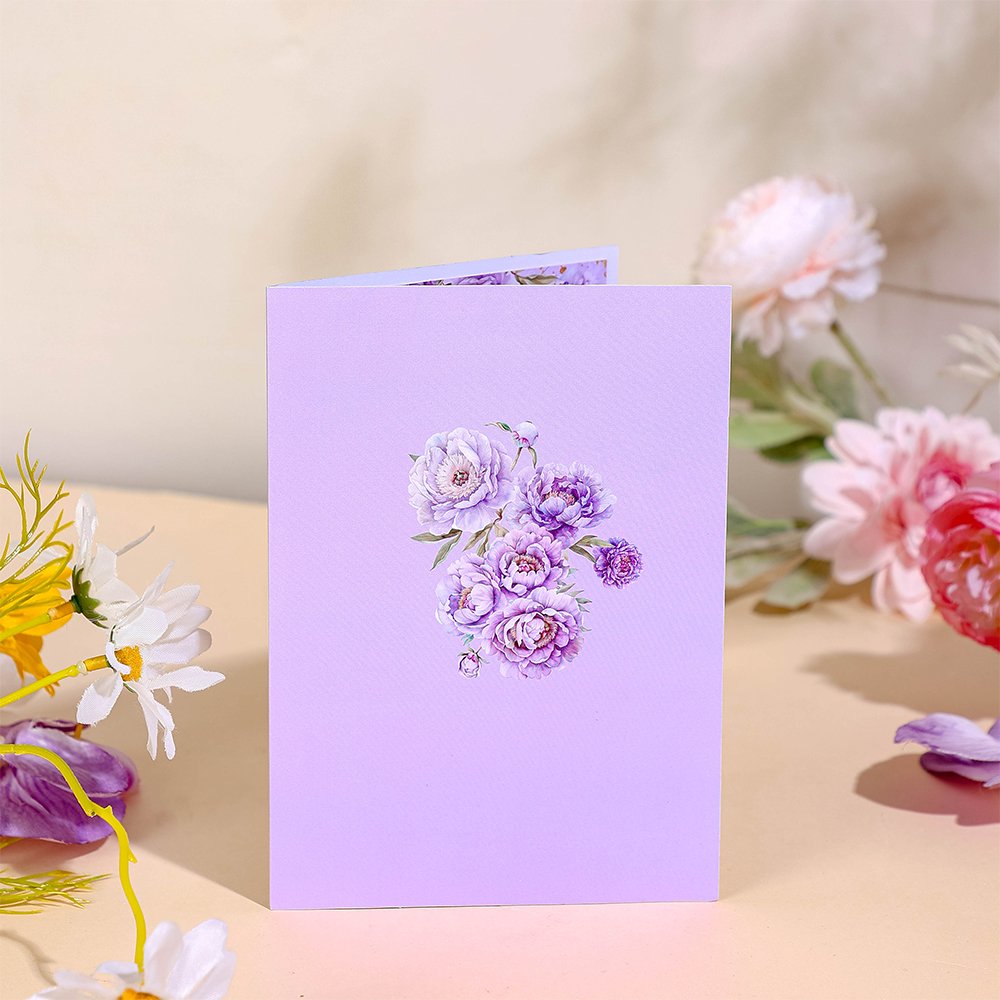 Purple Peony Floral Branch Greeting Card
