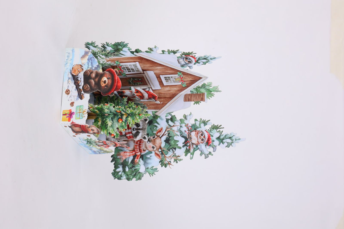 Christmas Animals Cottage 3D Pop Up Card