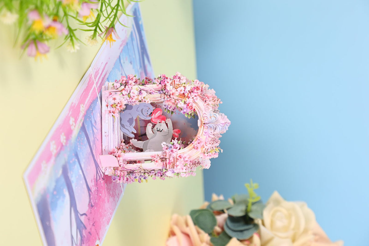 Arch Cherry Blossom Cat Greeting Card