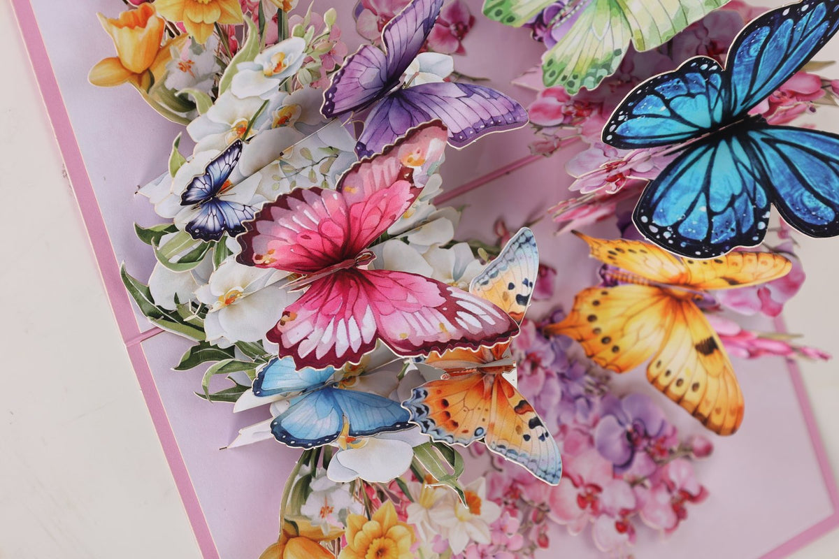 Pink Orchid Butterfly Flowering Shrubs 3D Pop Up Card