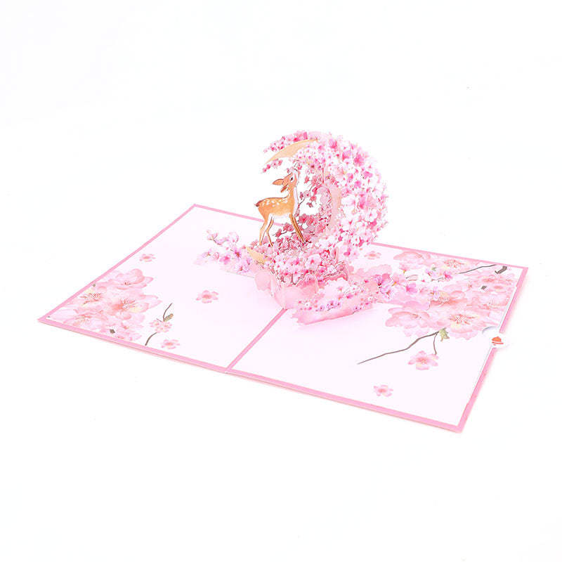 Card Supplier Direct Sale Cherry Blossom & Deer Greeting Card Spring Flpral 3D Pop-up Card