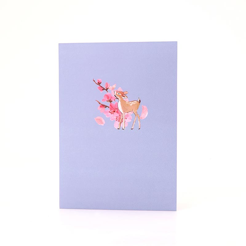 Cost-effective 3D Pop-up Card Deer & Cherry Blossom Greeting Card for Wedding Birthday Anniversary