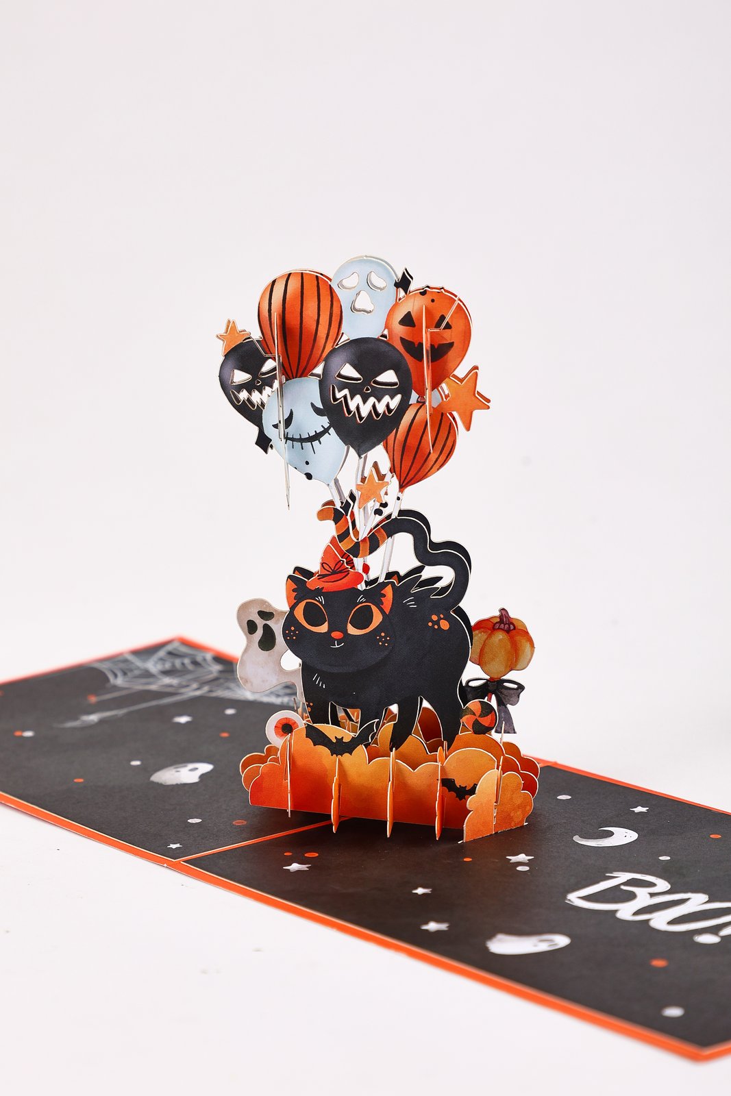 Halloween Balloon Kitten 3D Pop Up Card