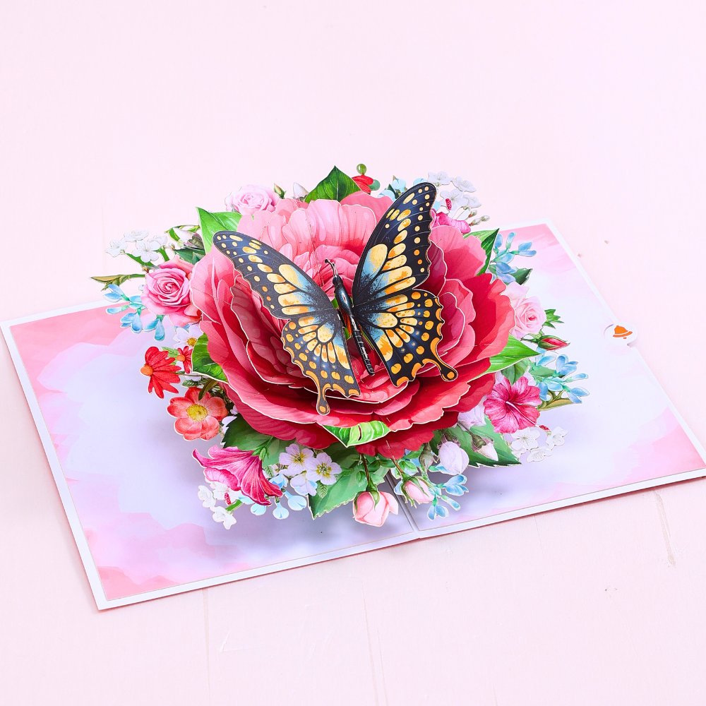 Peony Flower Butterfly Greeting Card