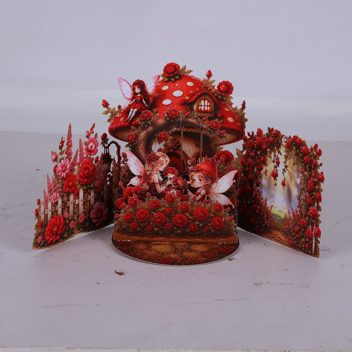 Elf Red Rose Double Door 3D Pop Up Card