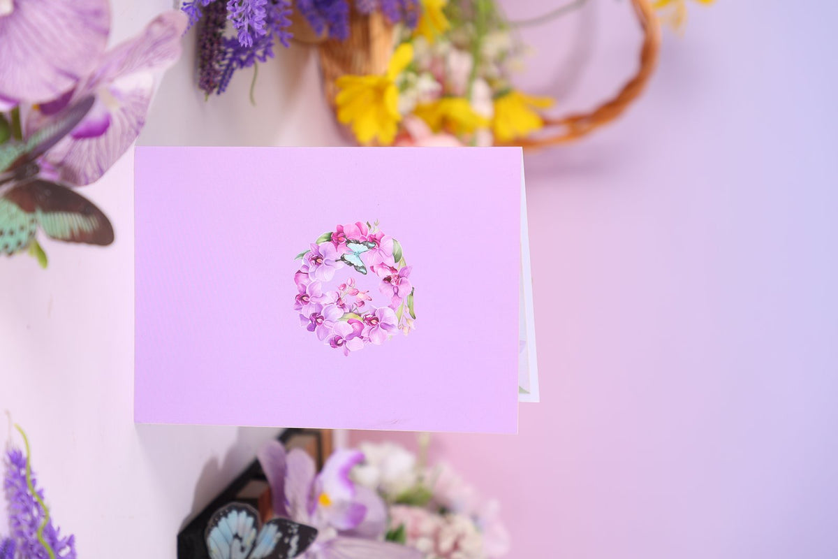 Purple Orchid Floral Wreath 3D Pop Up Card