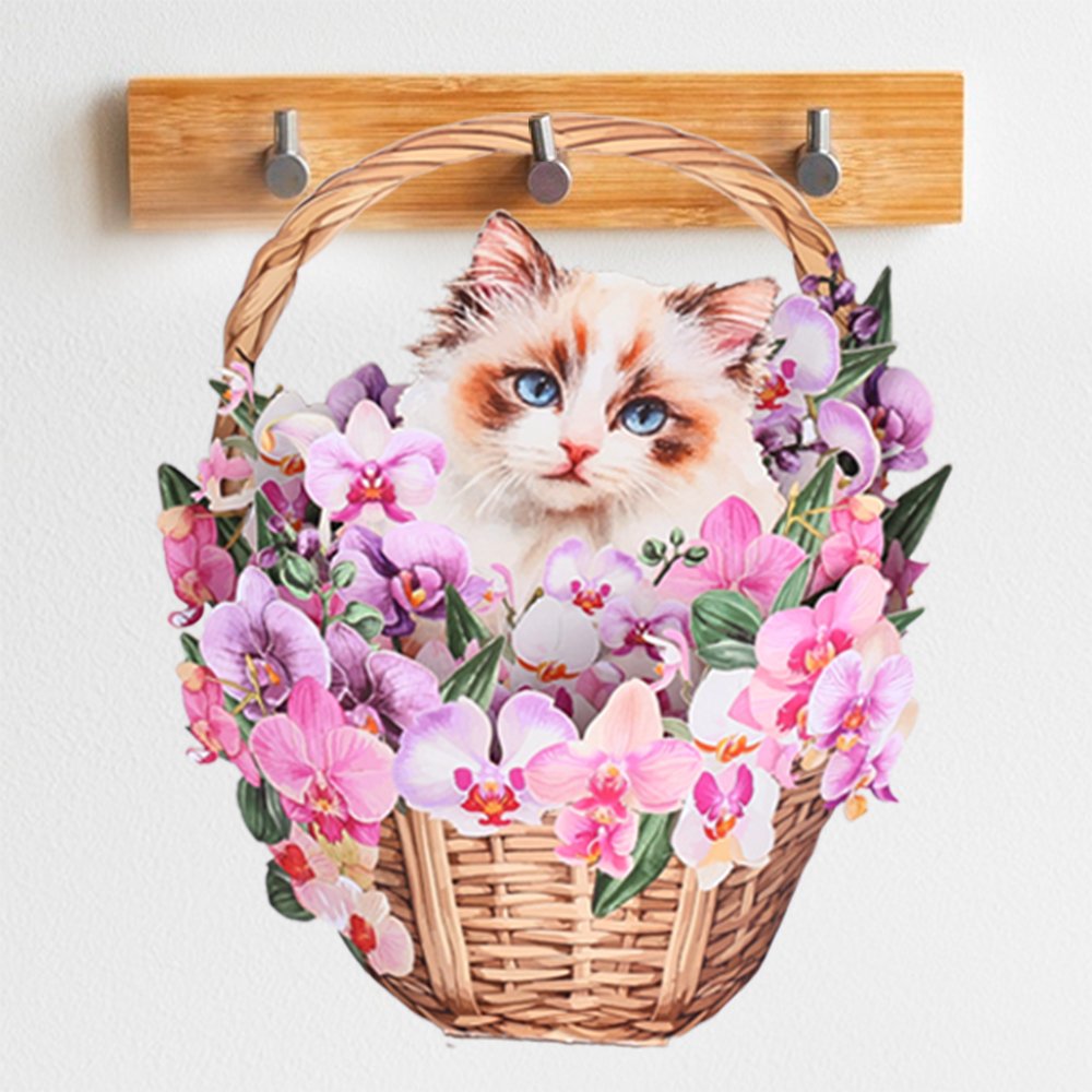 Orchid Ragdoll Cat Flower Basket Pop Up Card