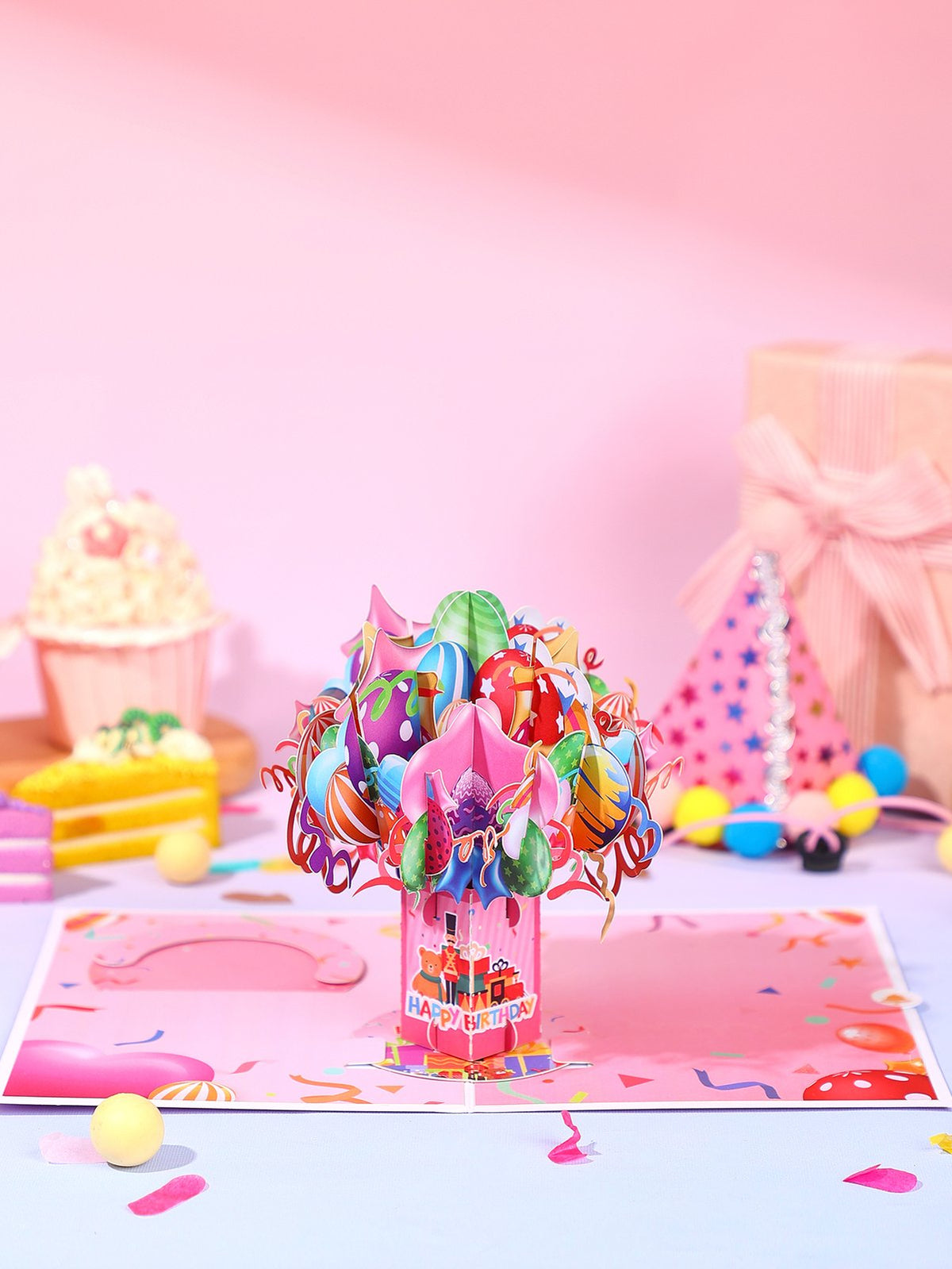 Pink Birthday Balloon Flip Pop Up Card