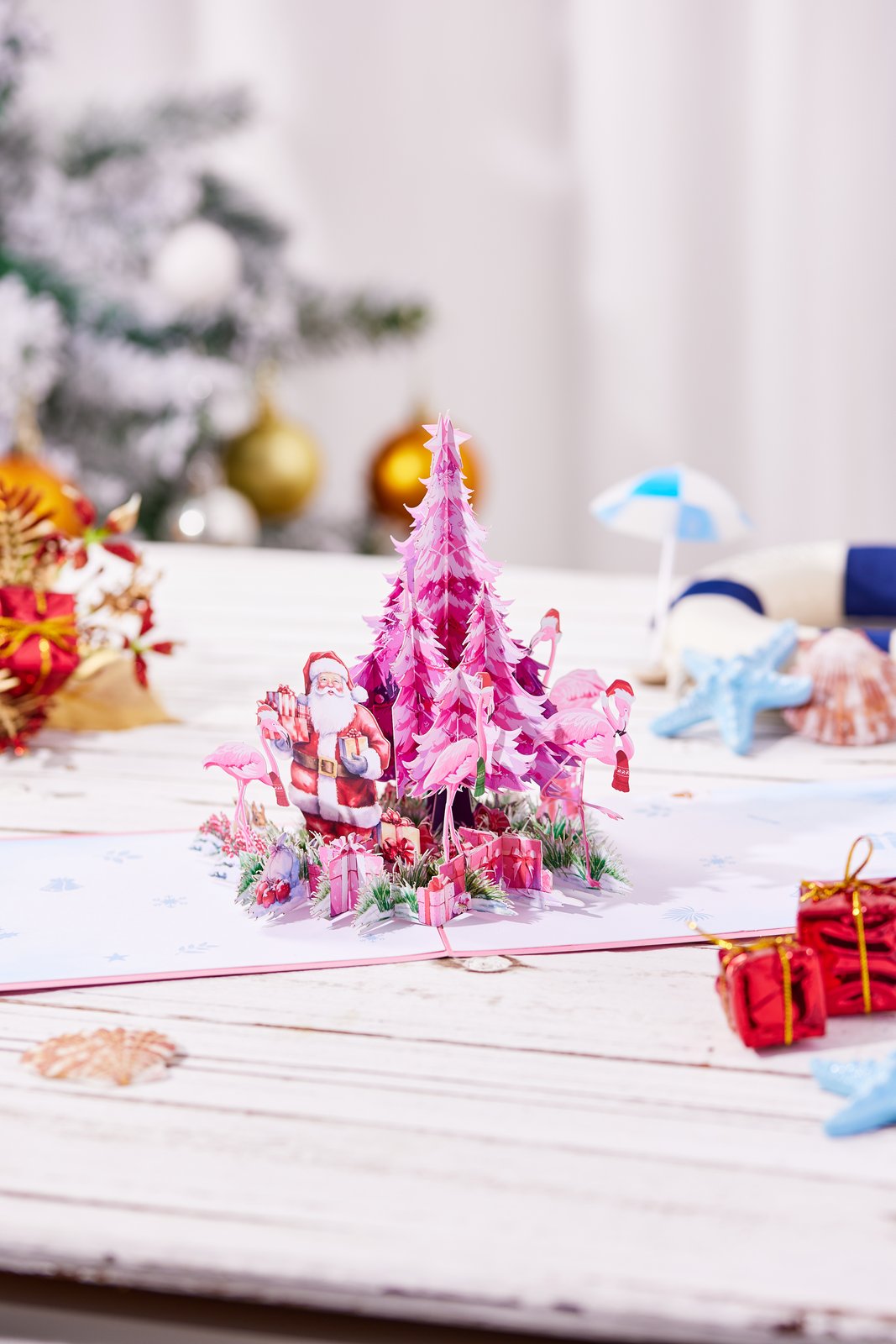 Pink Christmas Tree Flamingo Greeting Card