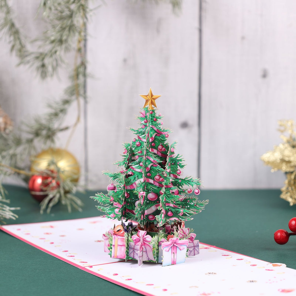 Pink Christmas Tree Greeting Card