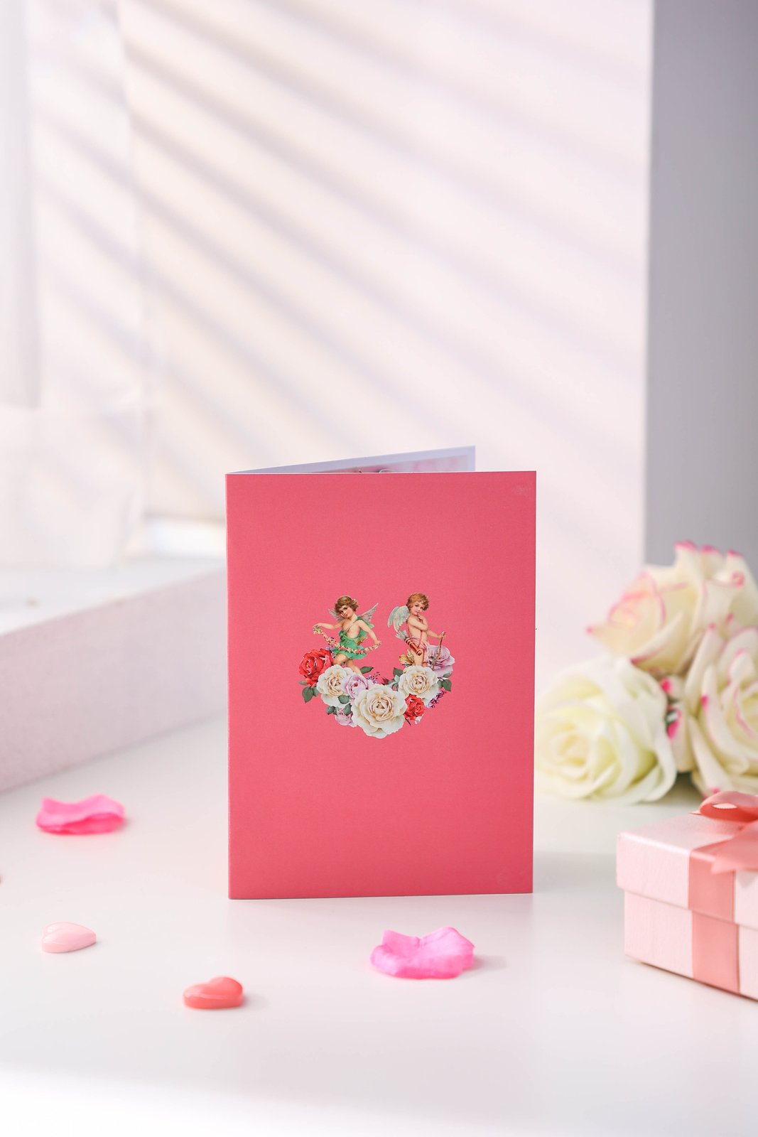 Vintage Angel Heart Floral Wreath Pop Up Card