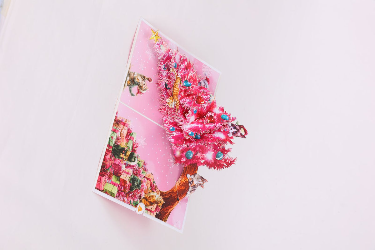 Pink Christmas Tree Flip Pop Up Card