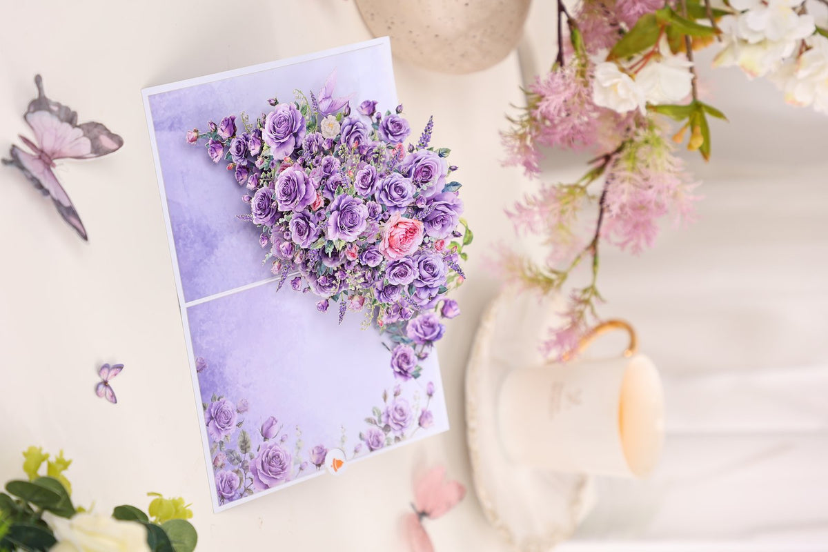 Purple Rose Branch 3D Pop Up Card