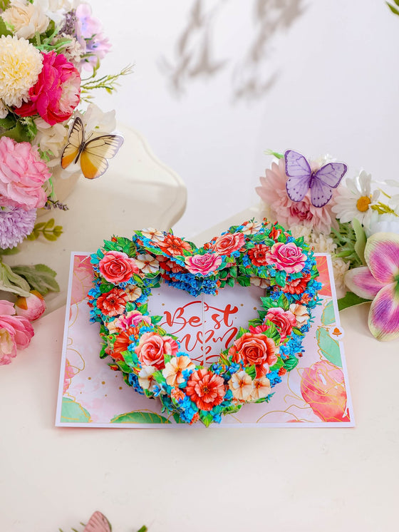 Best Mom Heart Floral Wreath Greeting Card
