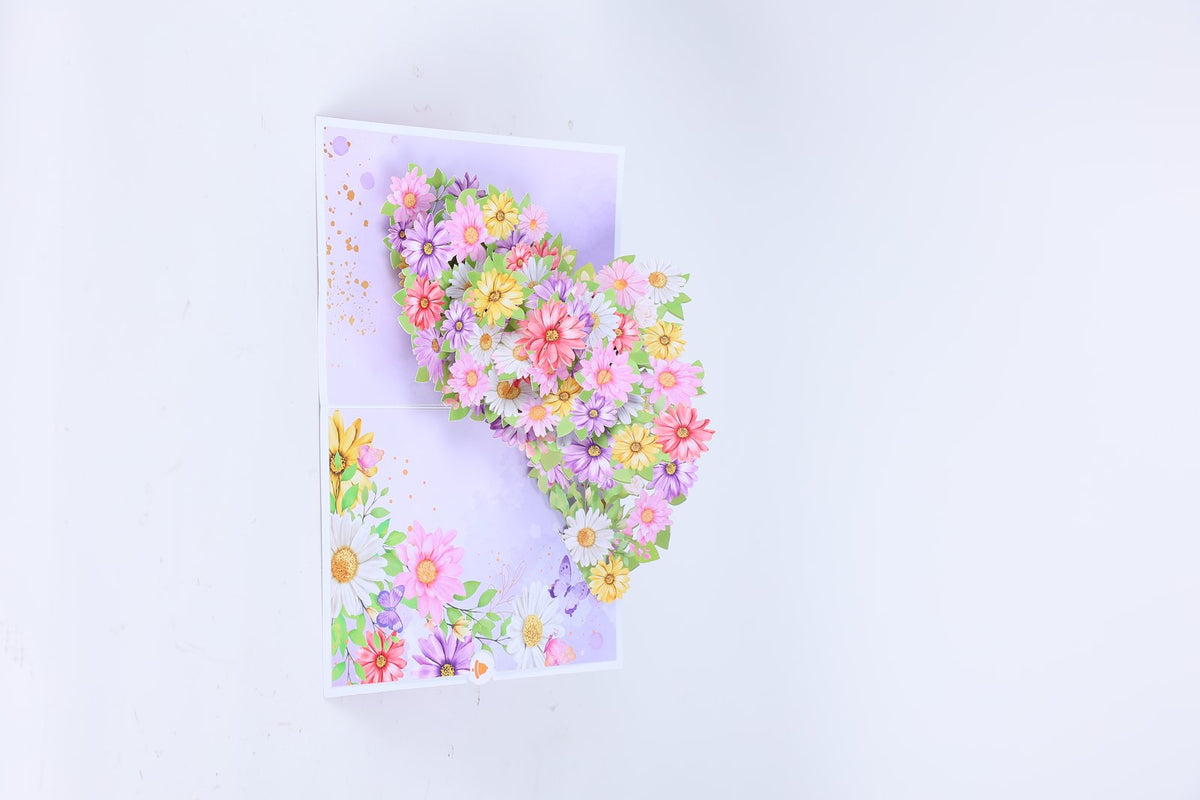 Mixed Color Cosmos Floral Branch Greeting Card